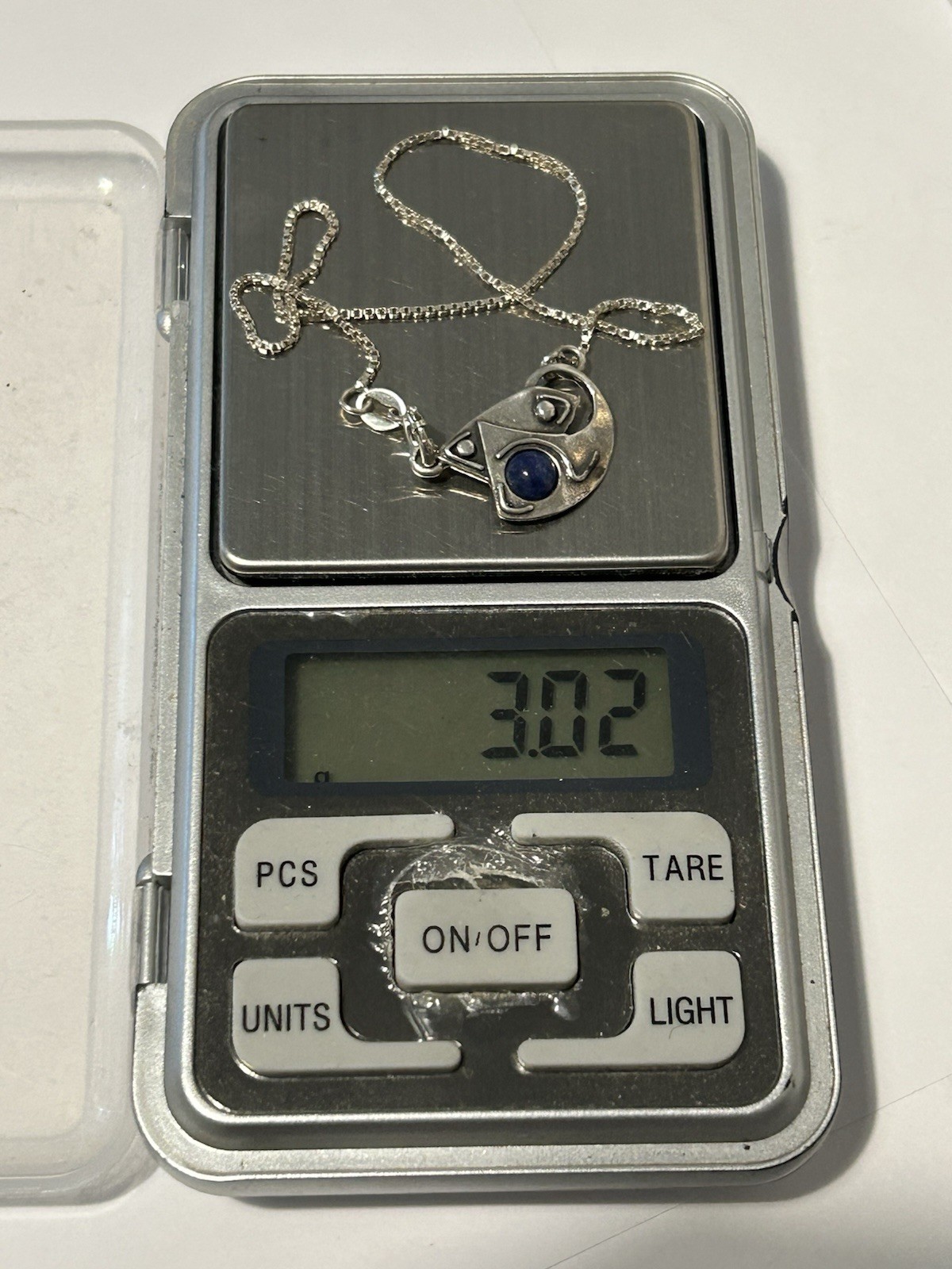 Vtg Sterling Silver Box Chain Anklet with Lapis Lazuli Signed Charm. 24cm/9.5”