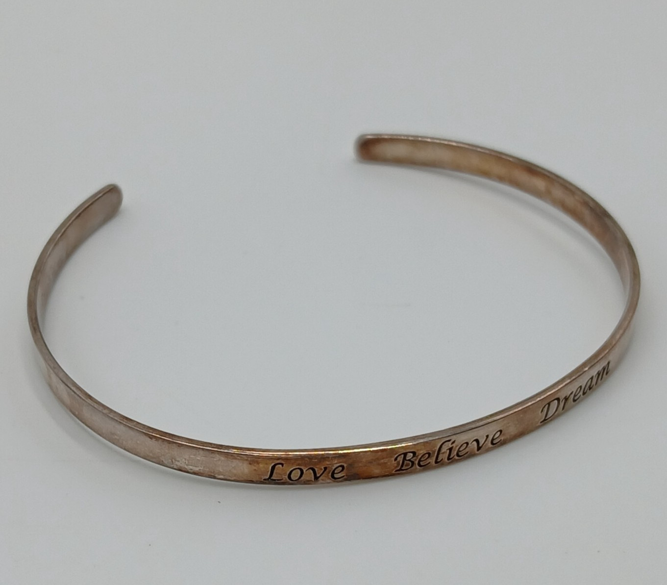 925 NVC Cuff Bracelet 2.5″ Narrow Sterling Silver 7g Engraved Love Believe Dream