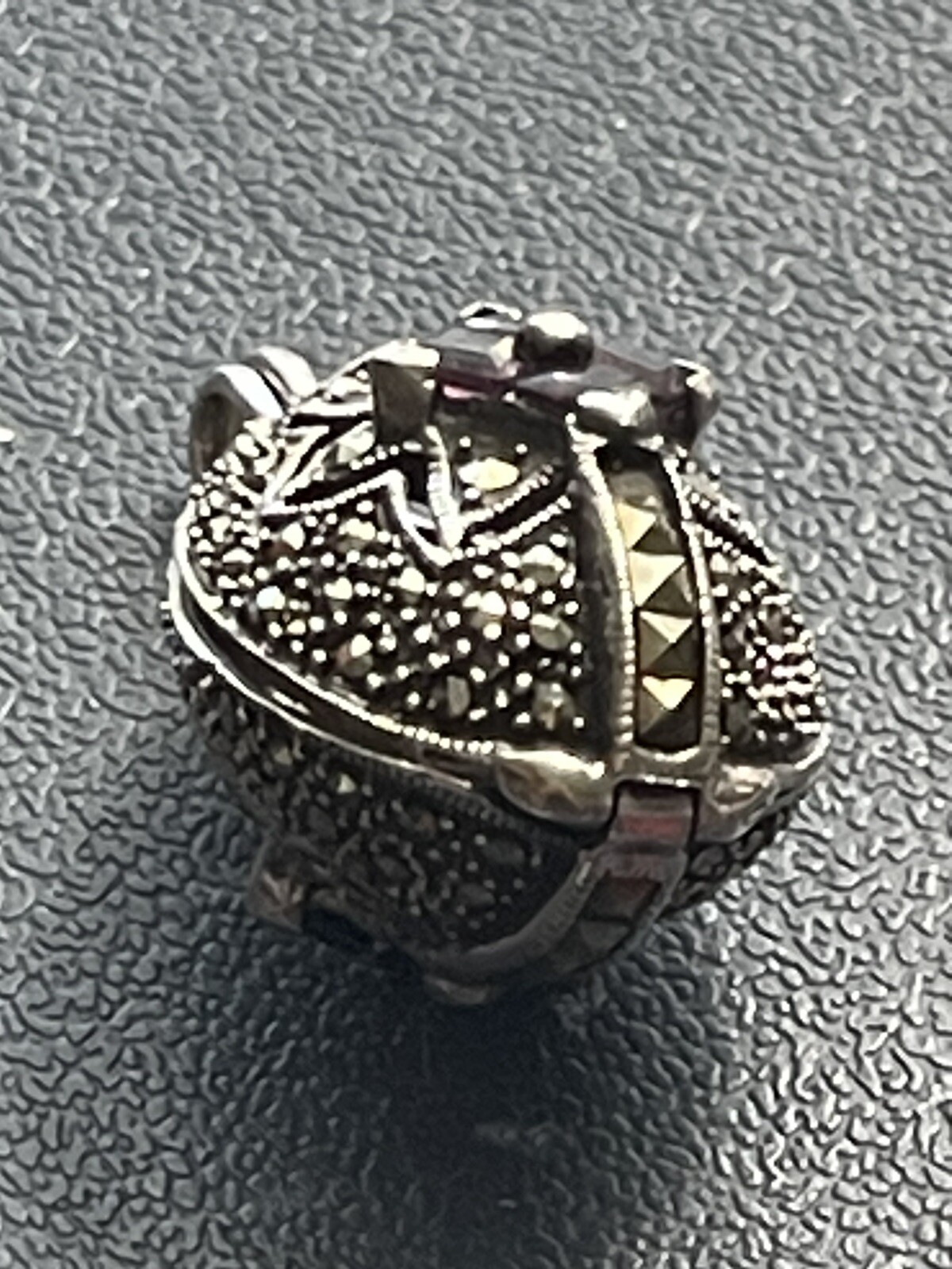 Vintage Sterling Silver 925 Poison Pill Box Locket Pendant Marcasite Stamped I5
