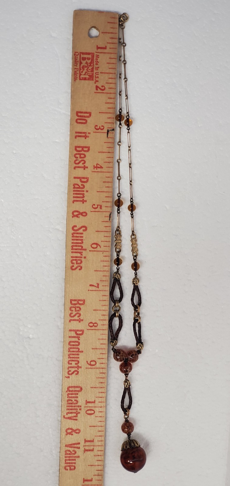 1920s ART DECO ~ LOUIS ROUSSELET Glass & Plaited Leather PENDANT Y NECKLACE