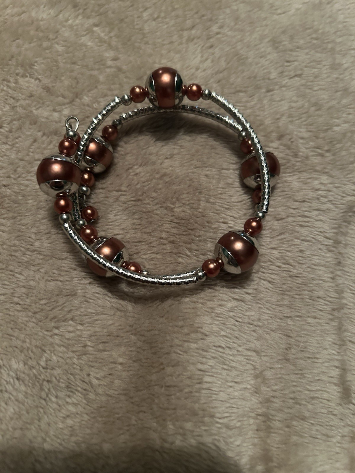 Silver & Copper Tone Metal Round Beaded Bangle Bracelet Slip-On Stackable