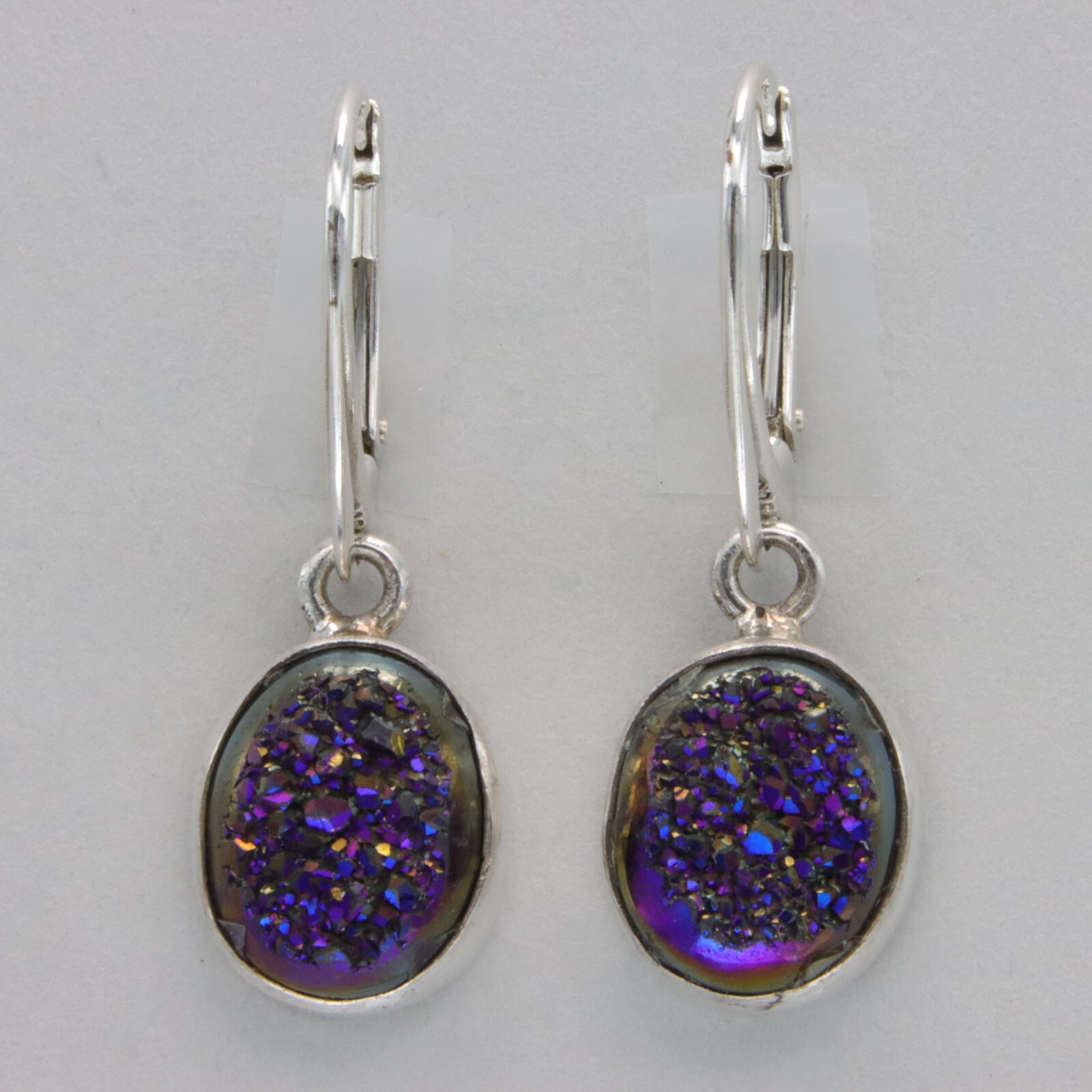 Oval DRUZY / Druse / Drusy Quartz Earrings – 925 STERLING SILVER Leverback #154e