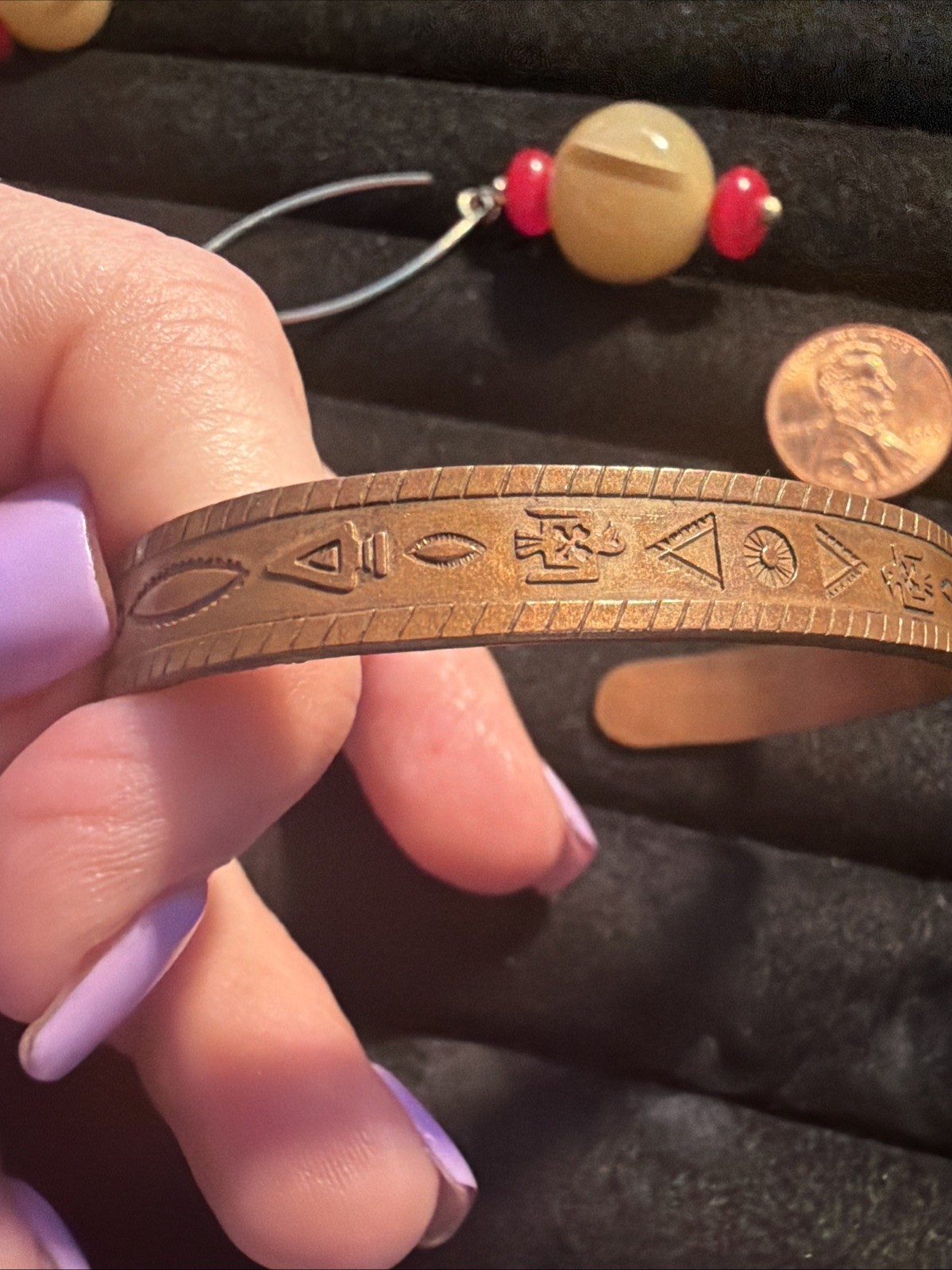 Navajo Fred Harvey Engraved Solid Copper Cuff bracelet Size 6 1/2