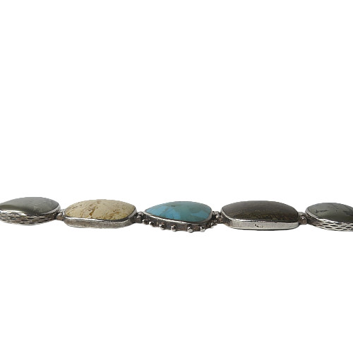 SILPADA B1934 Turquoise Pyrite Bronzite Jasper Sterling Silver Toggle Bracelet