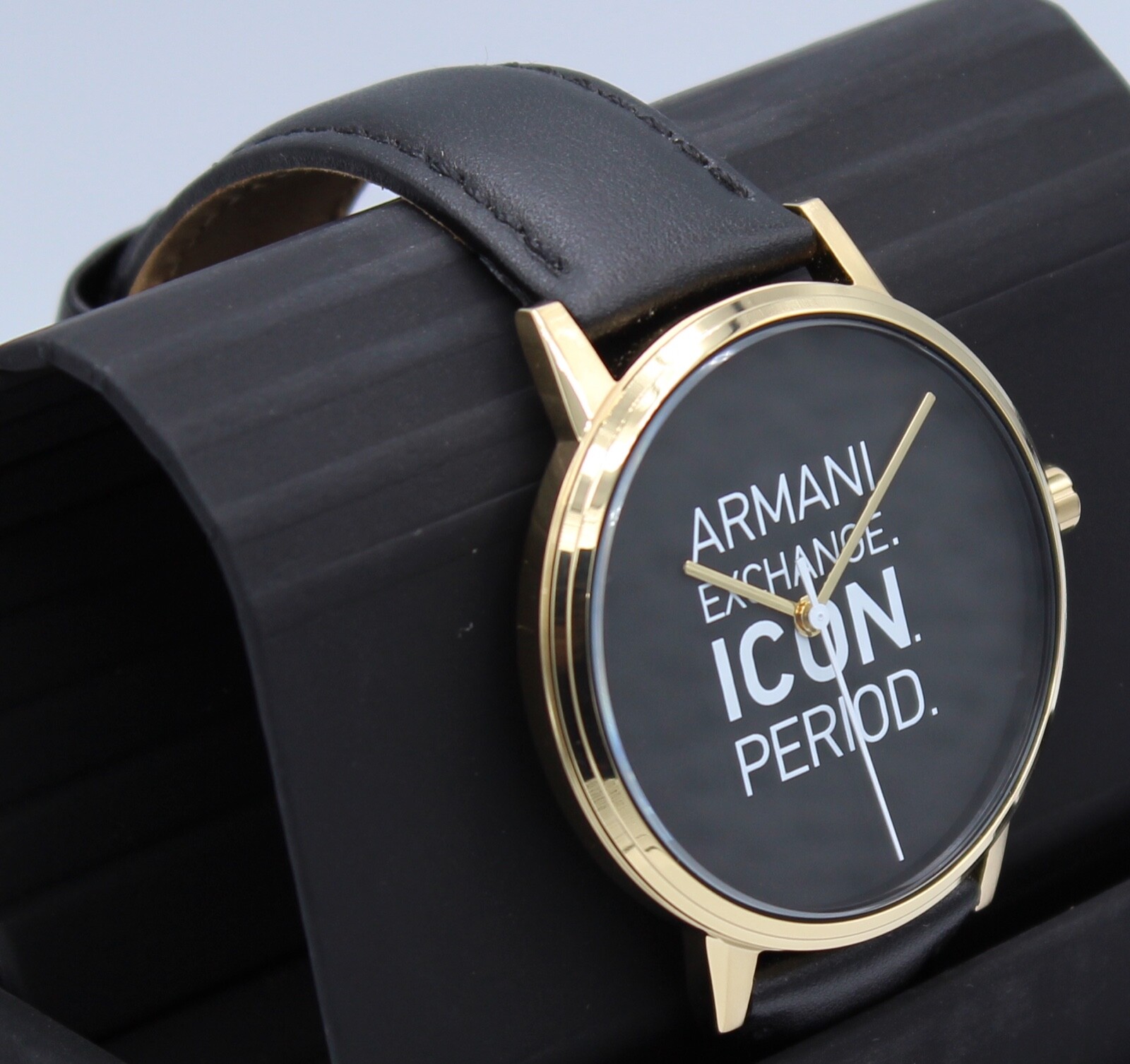 NEW AUTHENTIC ARMANI EXCHANGE CAYDE ICON GOLD BLACK LEATHER MEN’S AX2741 WATCH