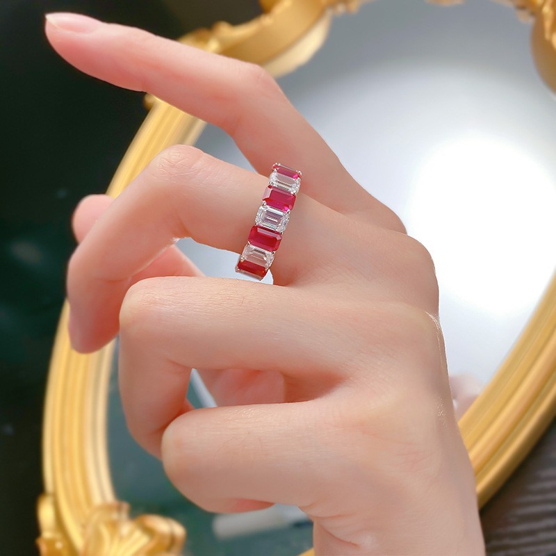 9ct Lab Grown Ruby & White Diamond D Color FL Clarity Ring, 18K Gold Vermeil
