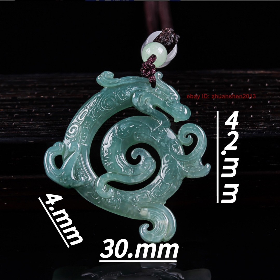 Natural Grade A Jade jadeite Carving Retro Dragon Amulet Lucky Pendant Necklace