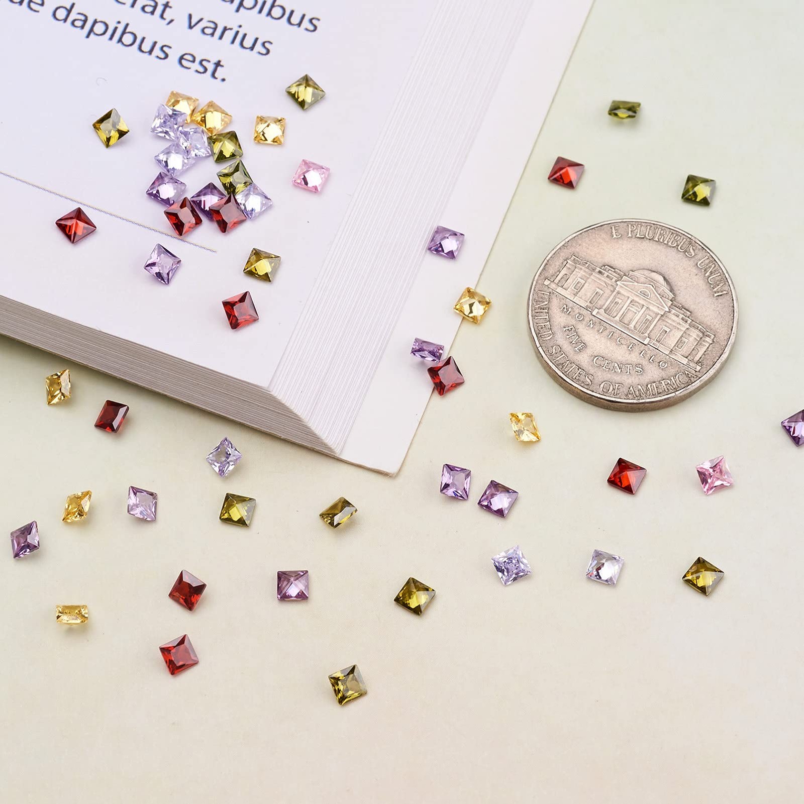 50Pcs Mixed Colors Cubic Zirconia Faceted Rhinestone Cabochons 3X3Mm Mini Flat B