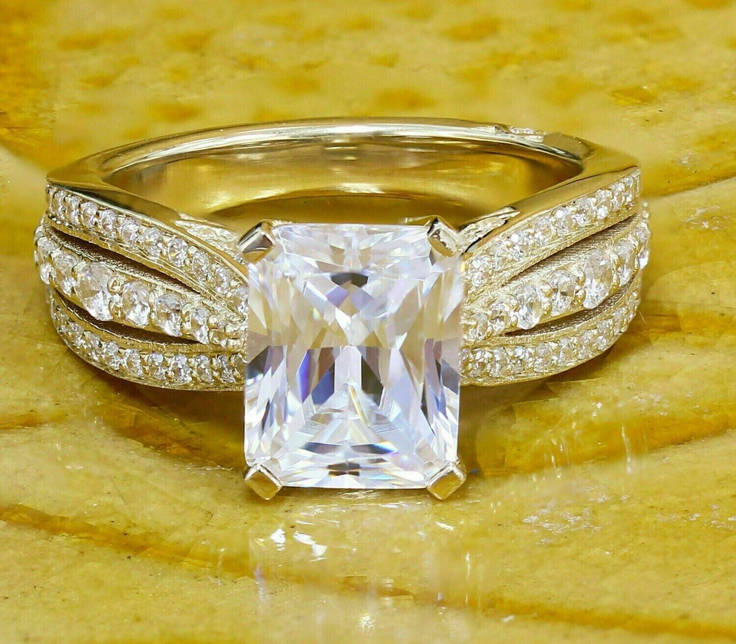 2.55Ct Emerald Cut Lab Created Diamond Solitaire Engagement Ring 14K Gold Plated