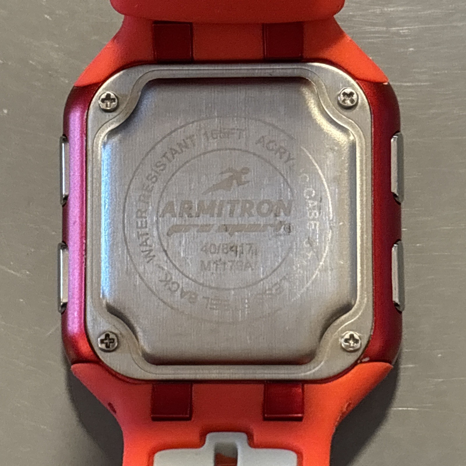 Armitron Pro Sport Digital Watch M1179A Red Stainless Silicone Band WR 165ft 50m