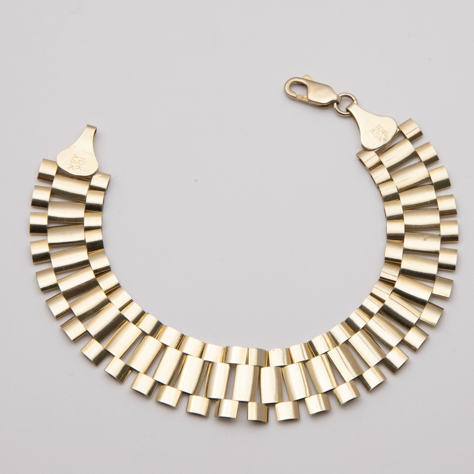 10K Yellow Gold Reversible Rlx Railroad Chain Bracelet All Sizes