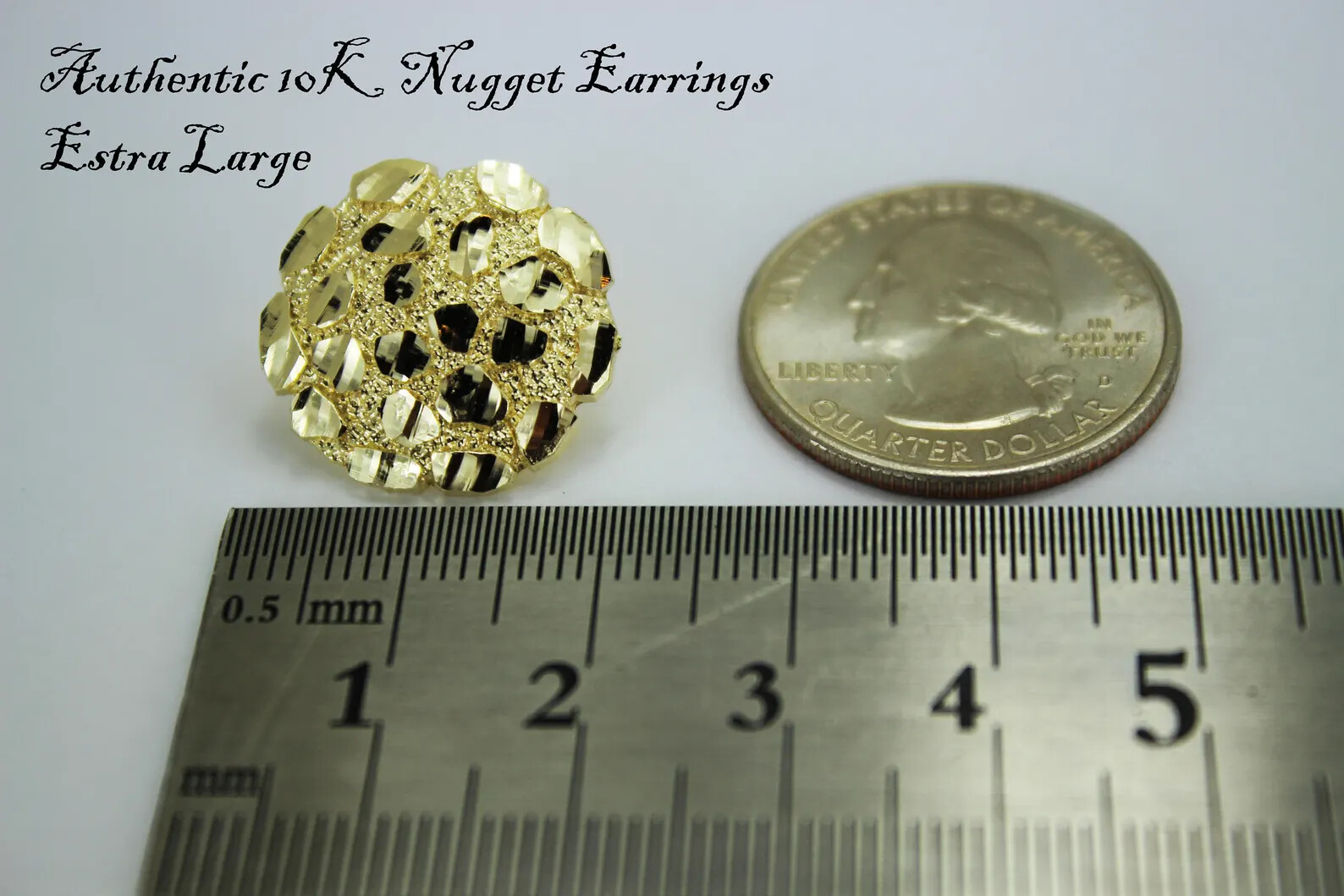 10K Soild Yellow Gold Nugget Round Diamond Cut Stud Earrings for Men Wome
