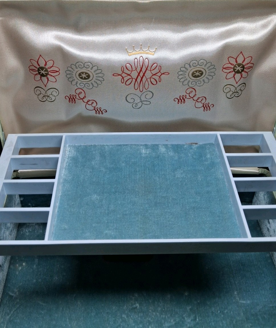 Vintage Farrington Jewelry Box Seafoam Green Hinged Velvet Lined Music Box N/A