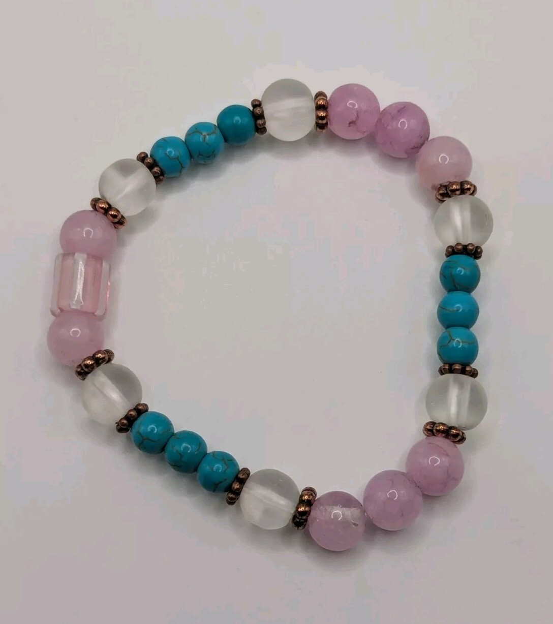 Pink / Blue 6-8mm Beaded Stretch Bracelet (16cm) Small Wrist