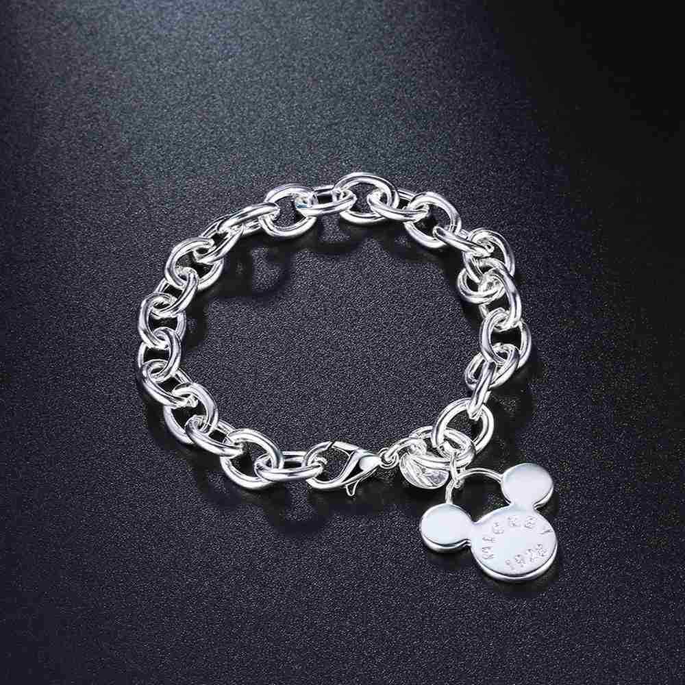 Elegant New Women Fashion Jewelry 925 Sterling Silver Mickey Mouse 7.5″ Bracelet