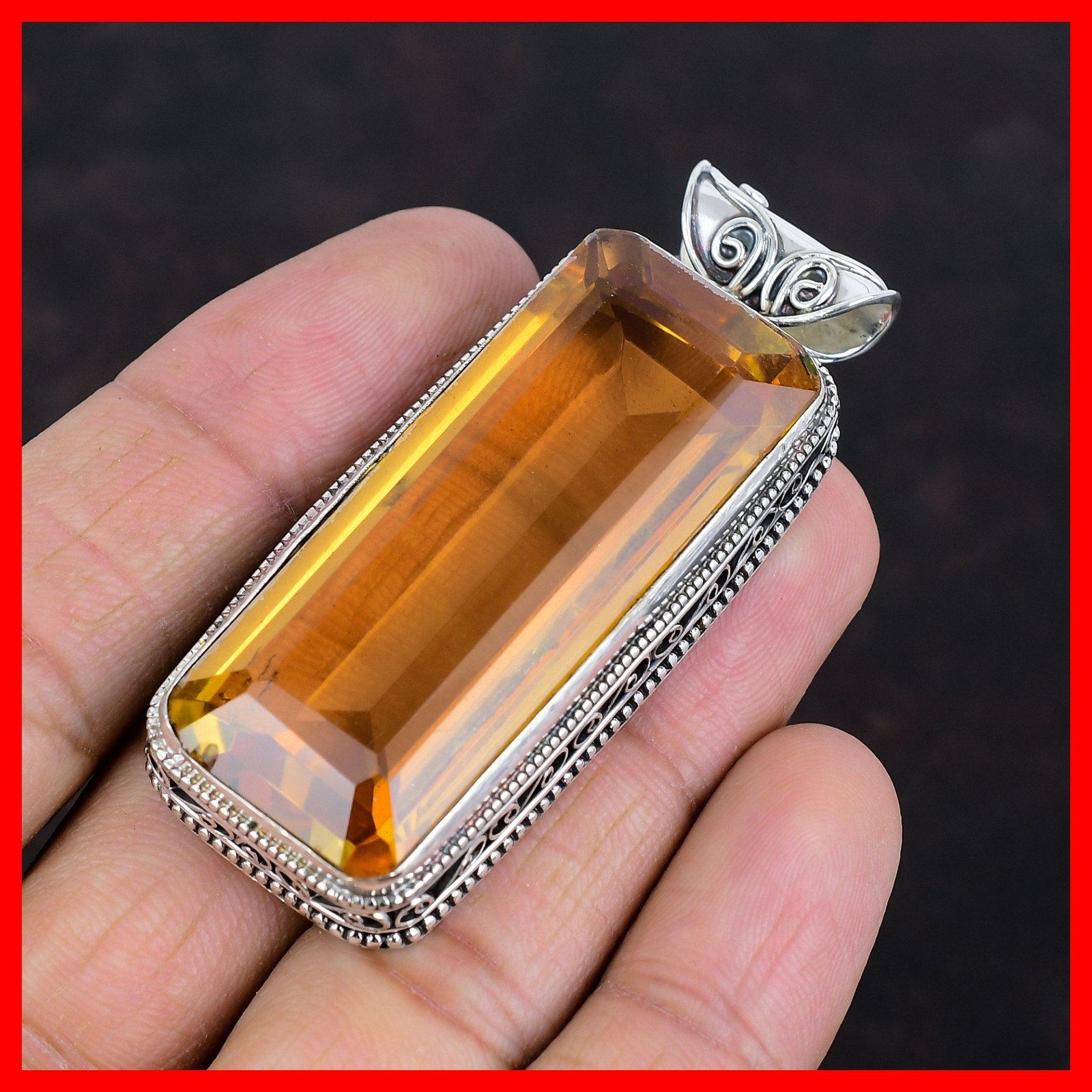 Natural Whiskey Topaz 925 Sterling Silver Sister Vintage Bezel Artisan Pendant