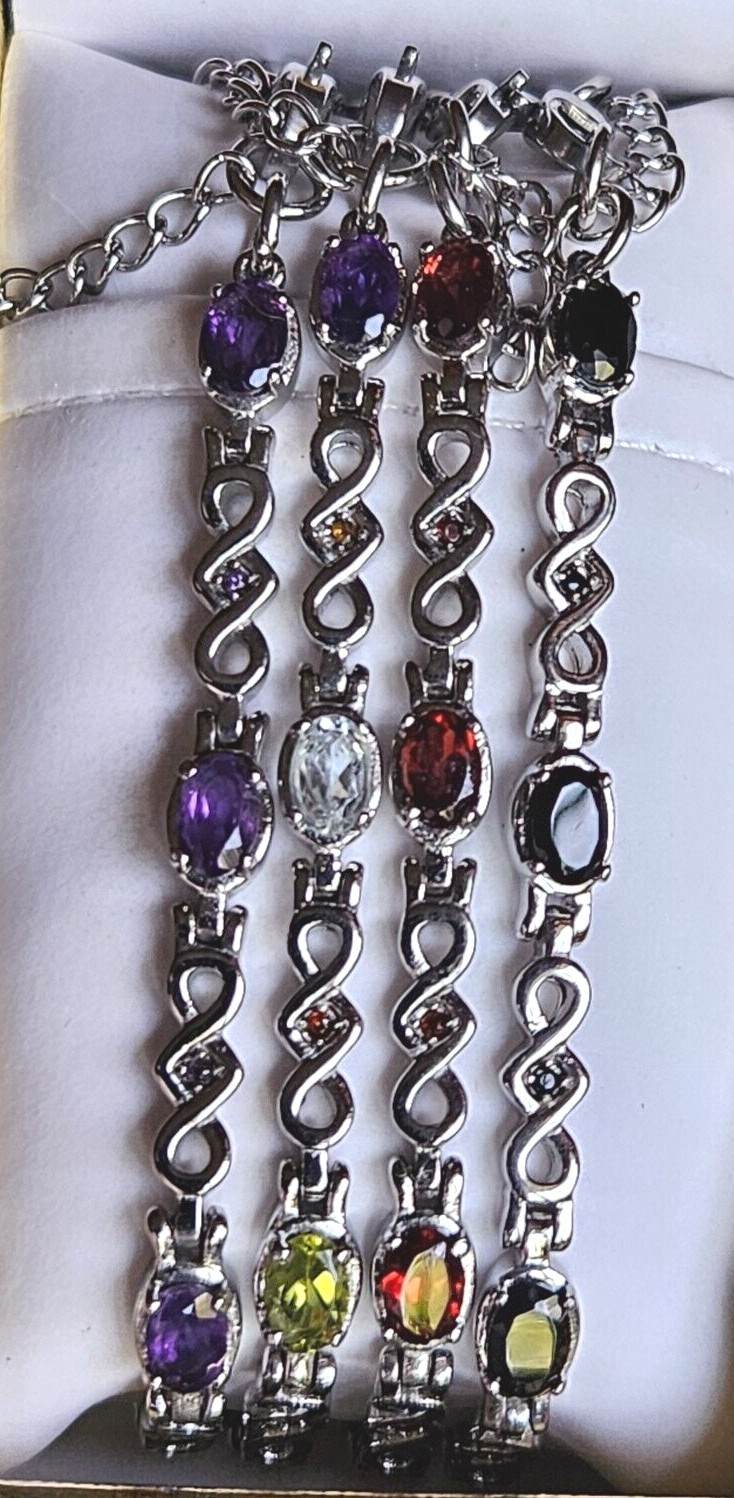 Natural Gemstone Bracelets in Stainless Steel, 7-7.75 Inches–You Choose