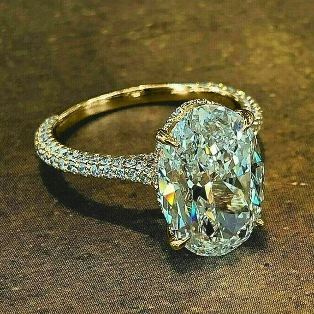 4.34Ct Oval Cut Lab Created Diamond Halo Engagement Ring 14K Yellow Gold Plated