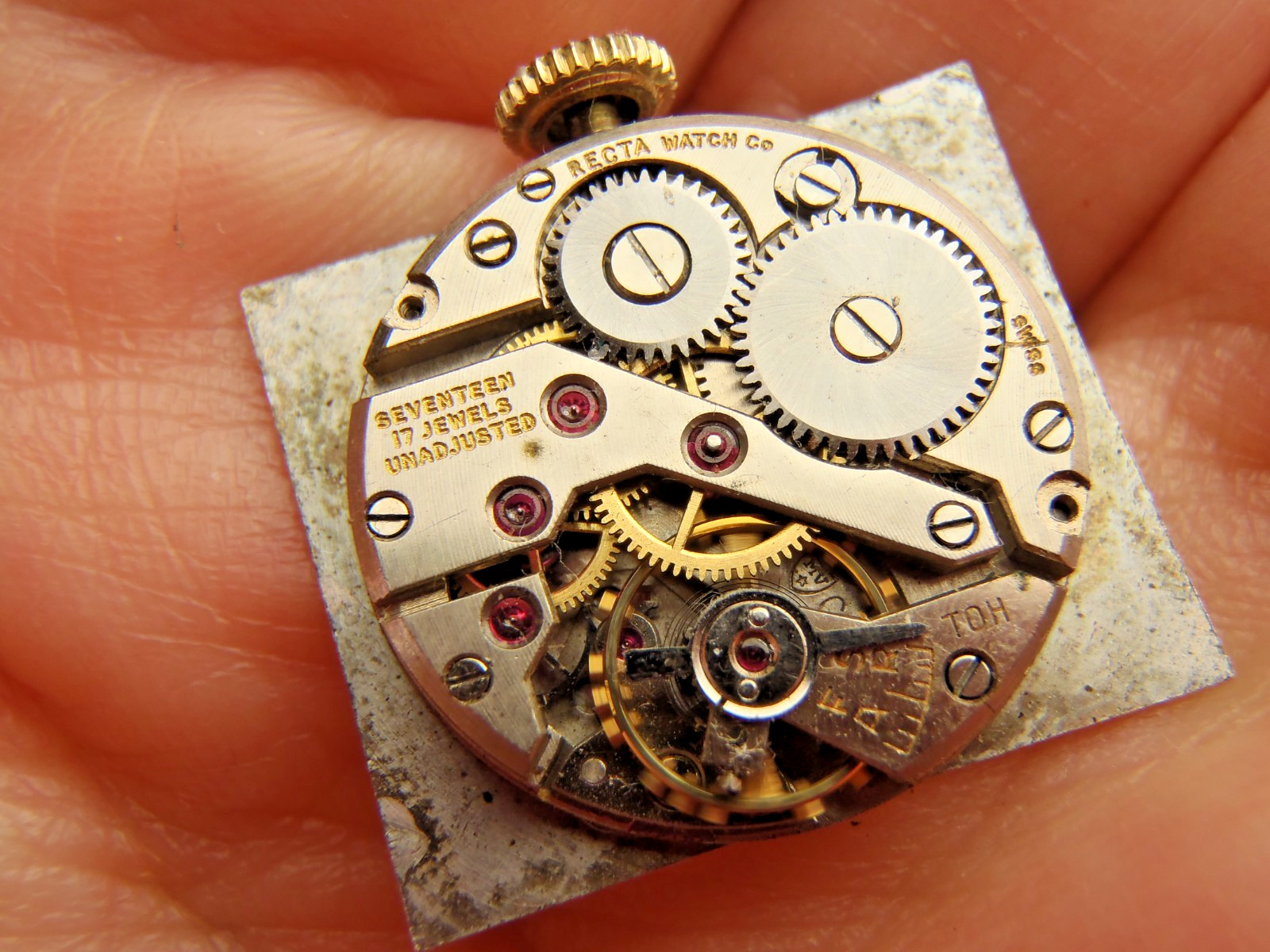 Recta Mechanical Manual Watch Movement + Dial + Hands + Crown + Stem Running