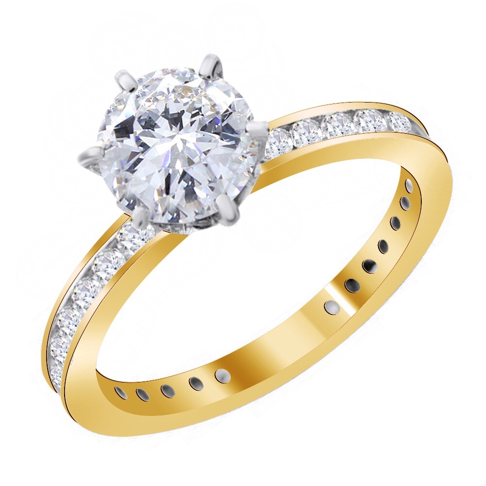 Simulated Diamond 2.05 Ct “Eternal Love” Ring Solid 14K Yellow Gold