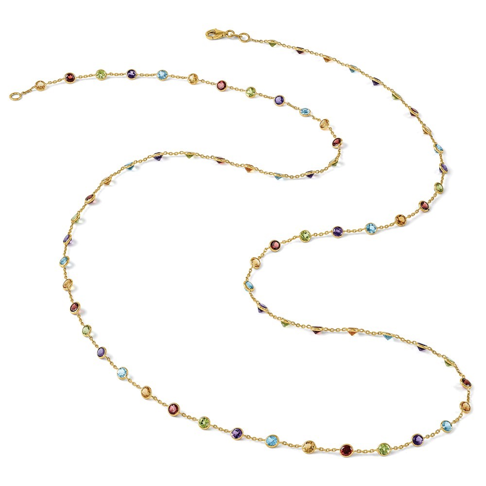 14k Yellow Gold Polished Multi-color Multi-Gemstone Necklace 34″