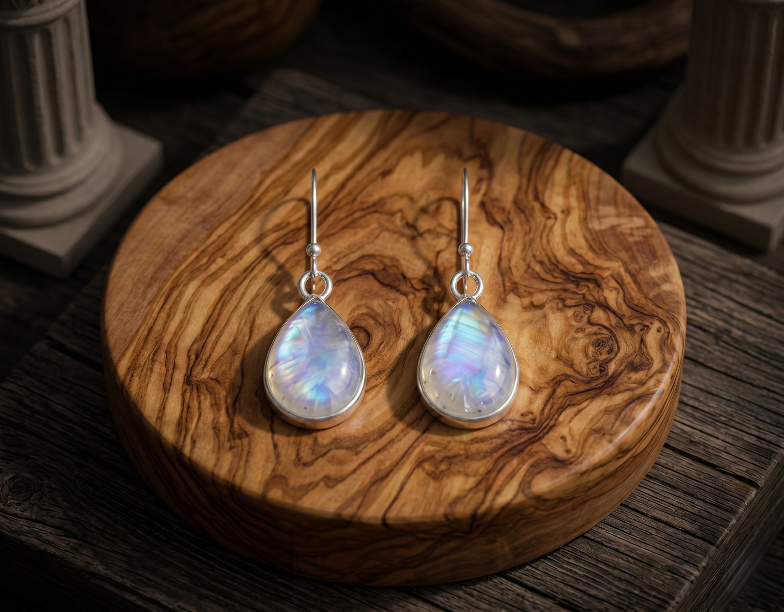 Rainbow Moonstone Dangle Drop Earrings 925 sterling Silver Womens Gift For Her