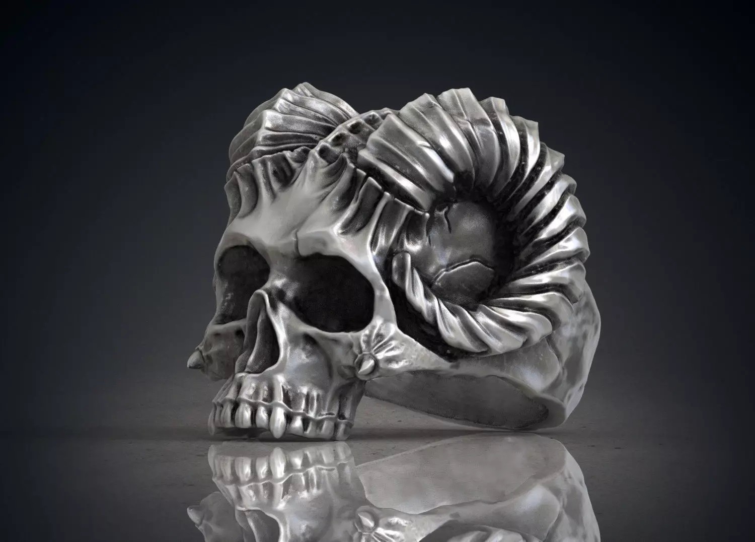 Oxidized Men’s Skull Horned Demon Gothic Punk 925Sterling Silver Statement Rings