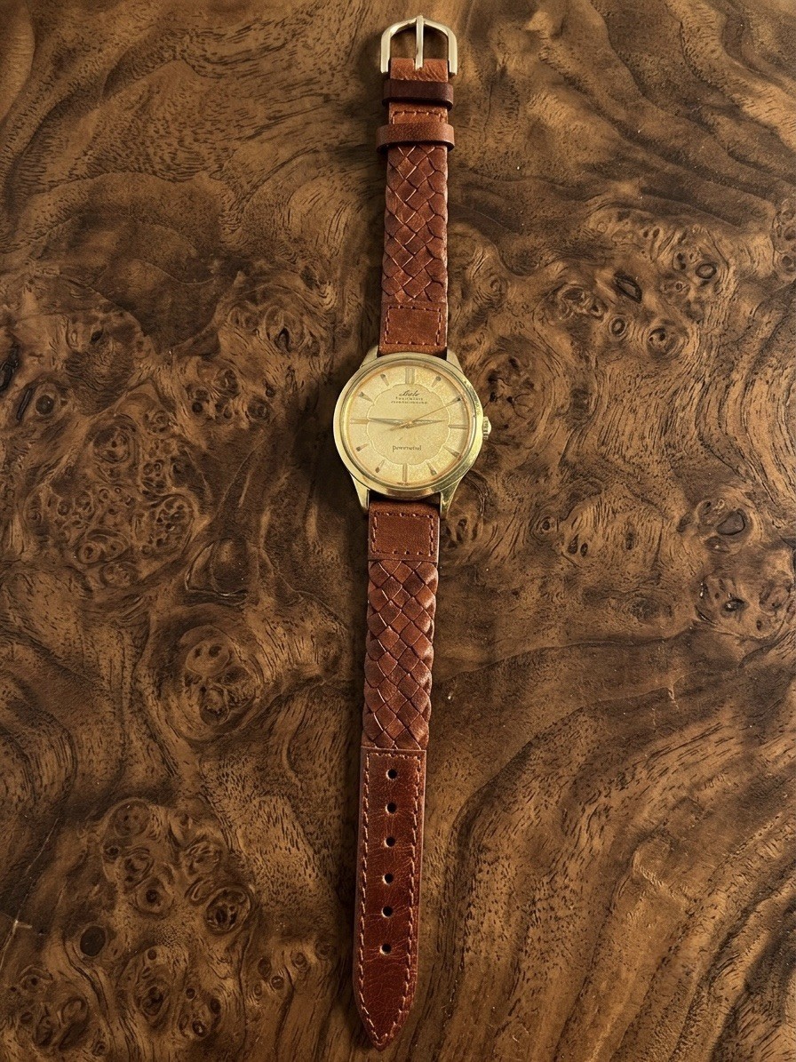 Mido Multifort Powerwind “SCALLOP DIAL” 17J Swiss Vintage 1950s Gold Dial