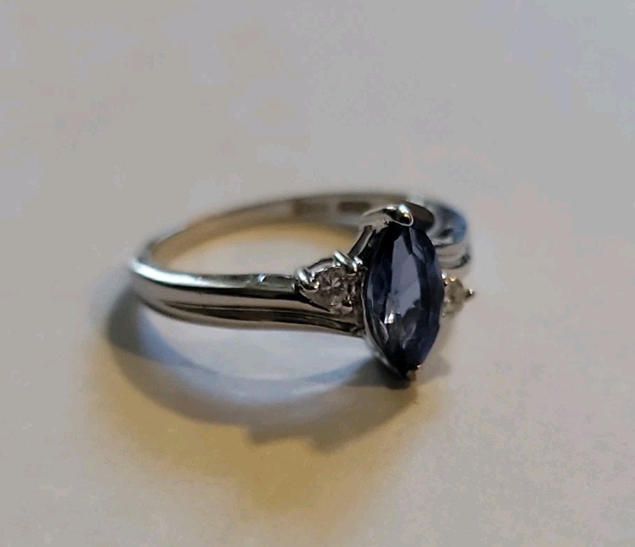 Marquis Tanzanite Engagement Ring Diamonds 2.38 Grams Sterling 925 Silver Size 8