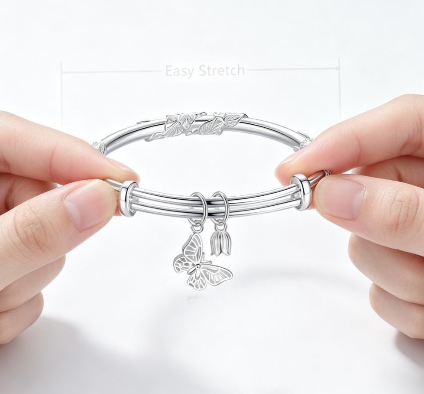 1pcs Silver butterfly bracelet, vintage style, adjustable bracelet