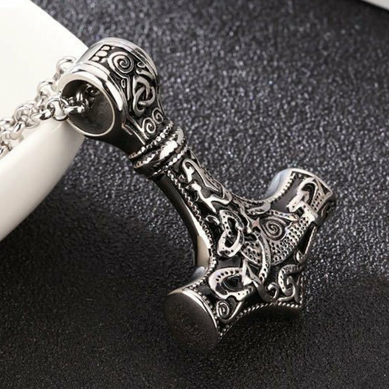 MENDEL Mens Stainless Steel Norse Viking Thors Hammer Mjolnir Pendant Necklace
