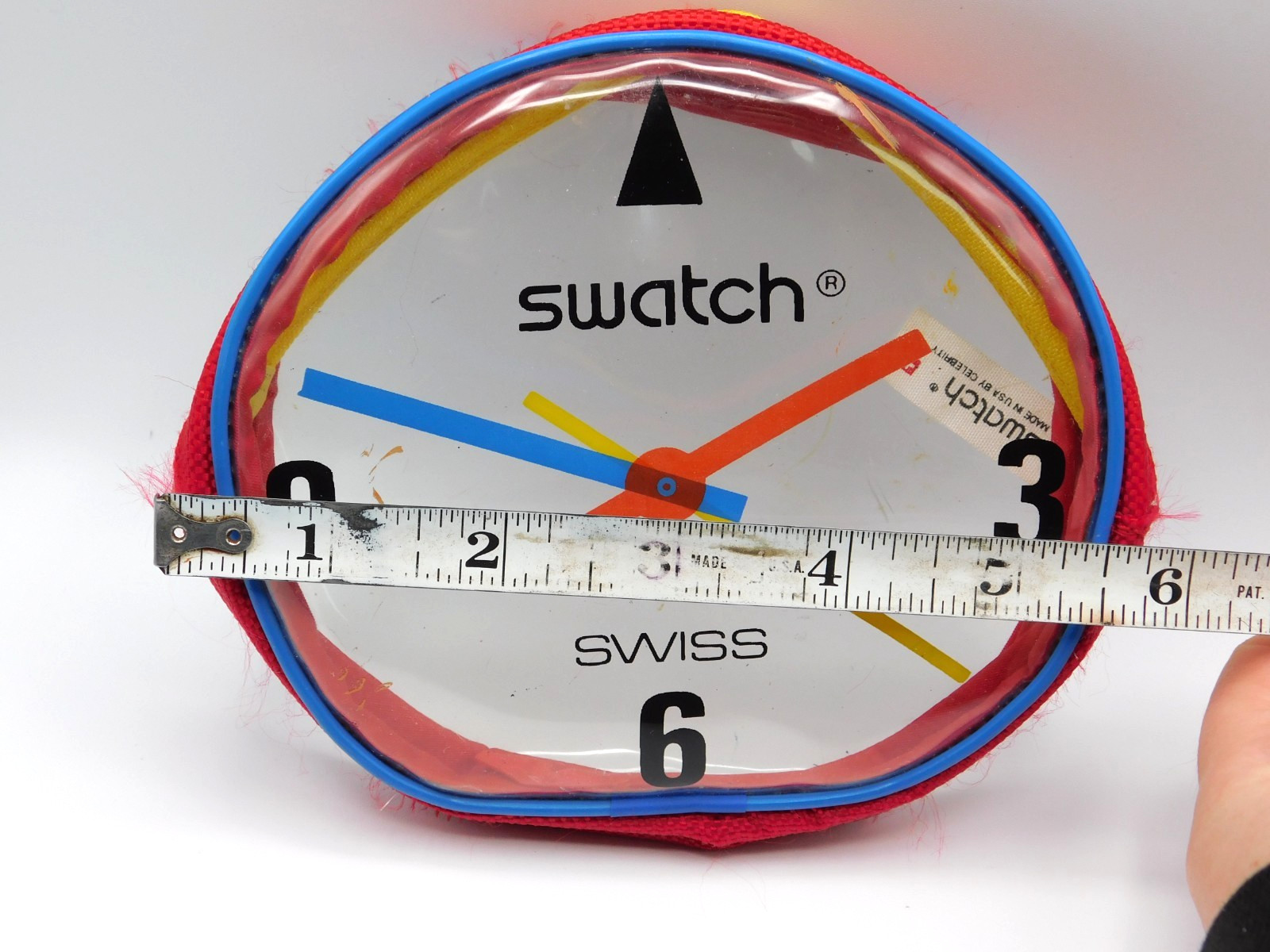 Vintage 5″ RED Swatch Swiss Clear Coin Purse With Yellow Zipper (EF979)