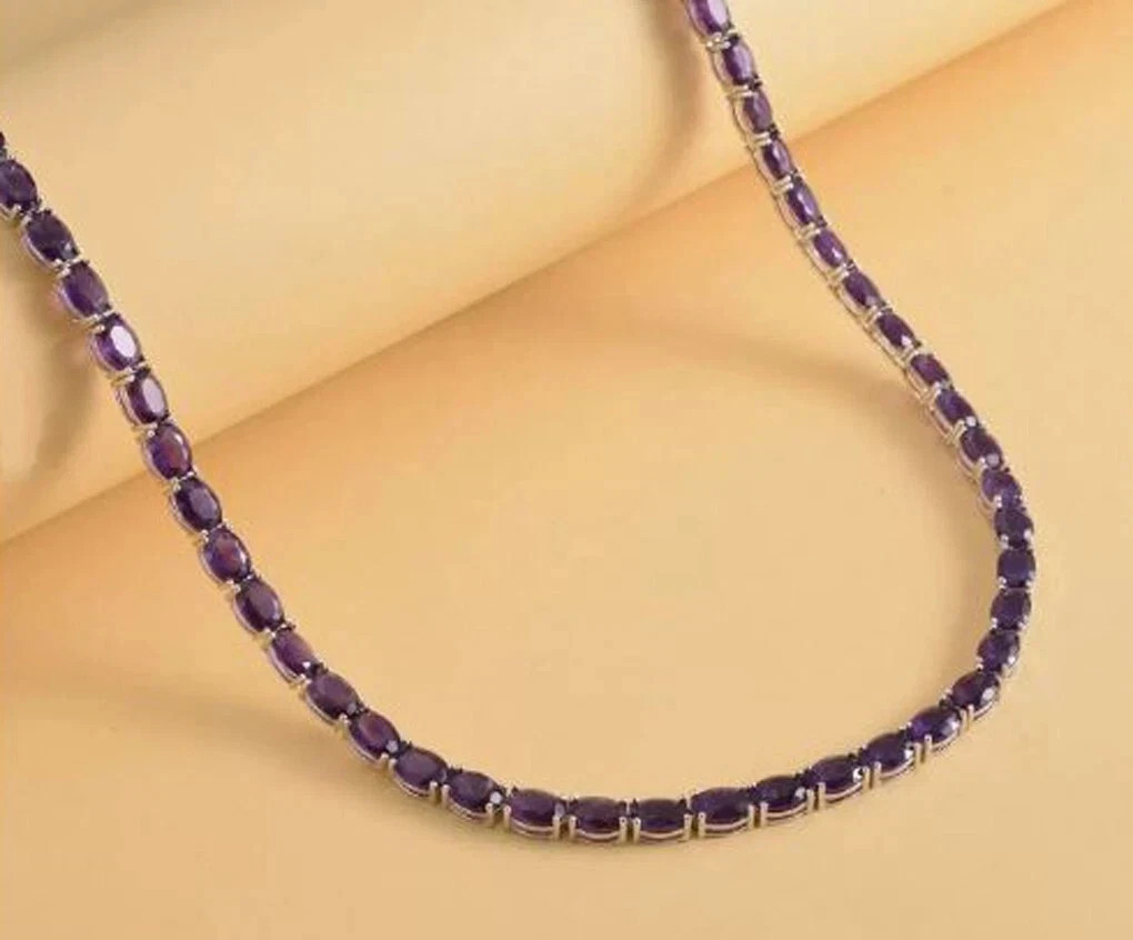 20TCW Oval Cut Lab Created Amethyst Tennis Necklace 925 Sterling Silver