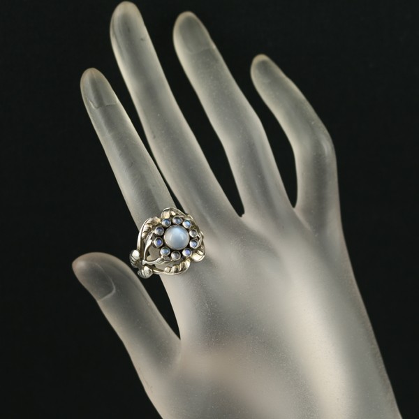 Auth Georg Jensen Ring Moonstone Moonlight Blossom 10 US6-6.25 Silver 925