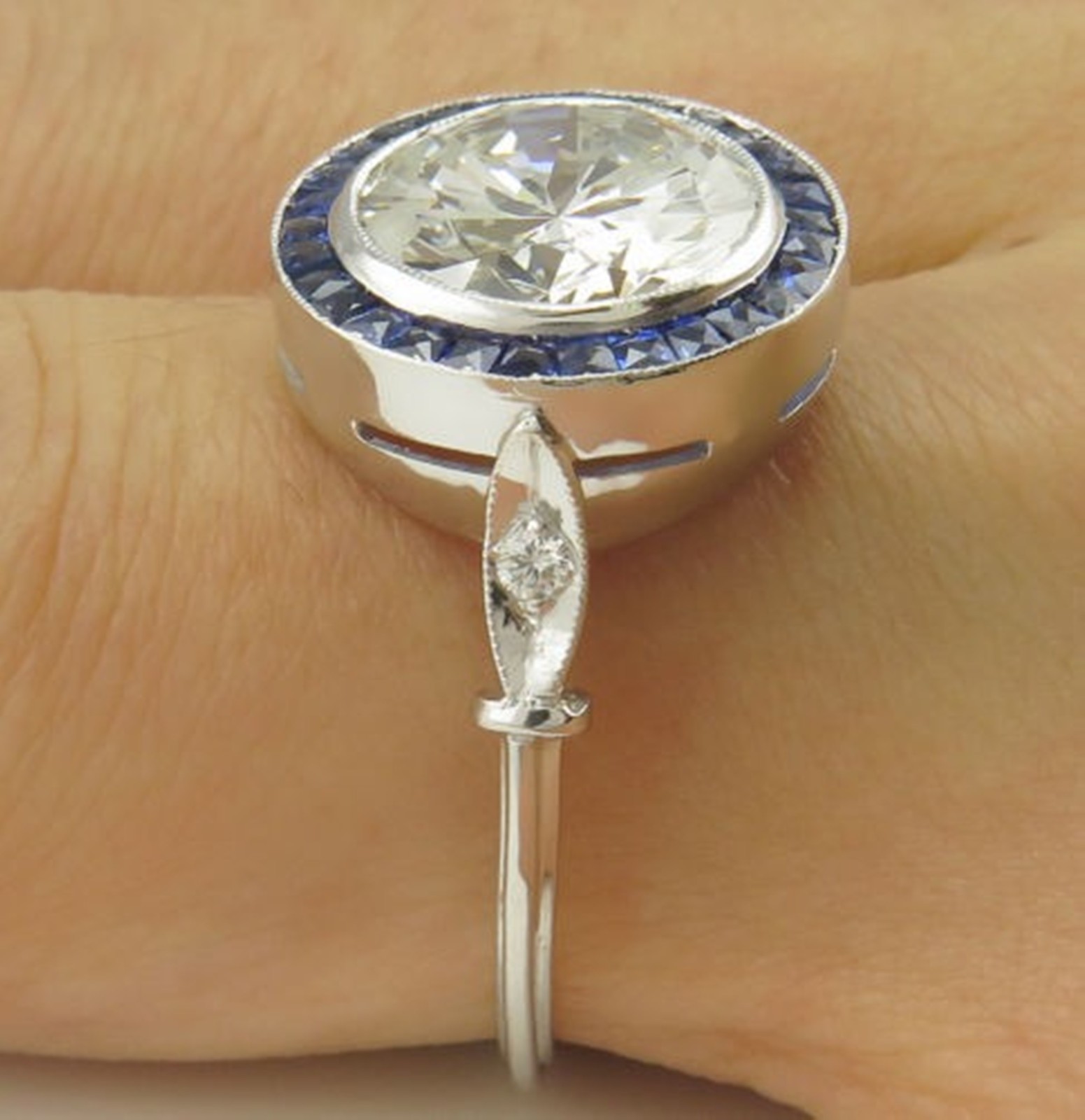 14K Gold Art Deco Bezel Set Round Cut Lab Created Diamond Wedding Ring For Bride