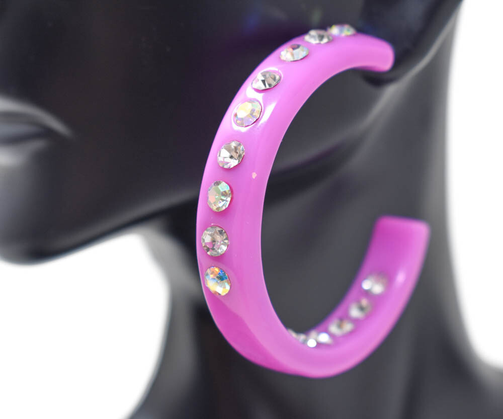 2″ LAVANDER HOOPS AB/CLEAR (INNER & OUTER) RHINESTONES LADIES FASHION EARRINGS