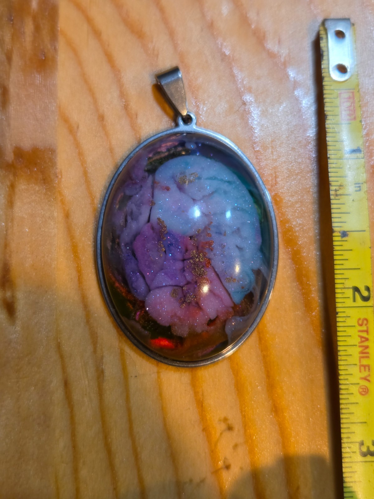 OOAK Nebula Series Petri Effect Resin Oval Pendant Stainless Steel N094