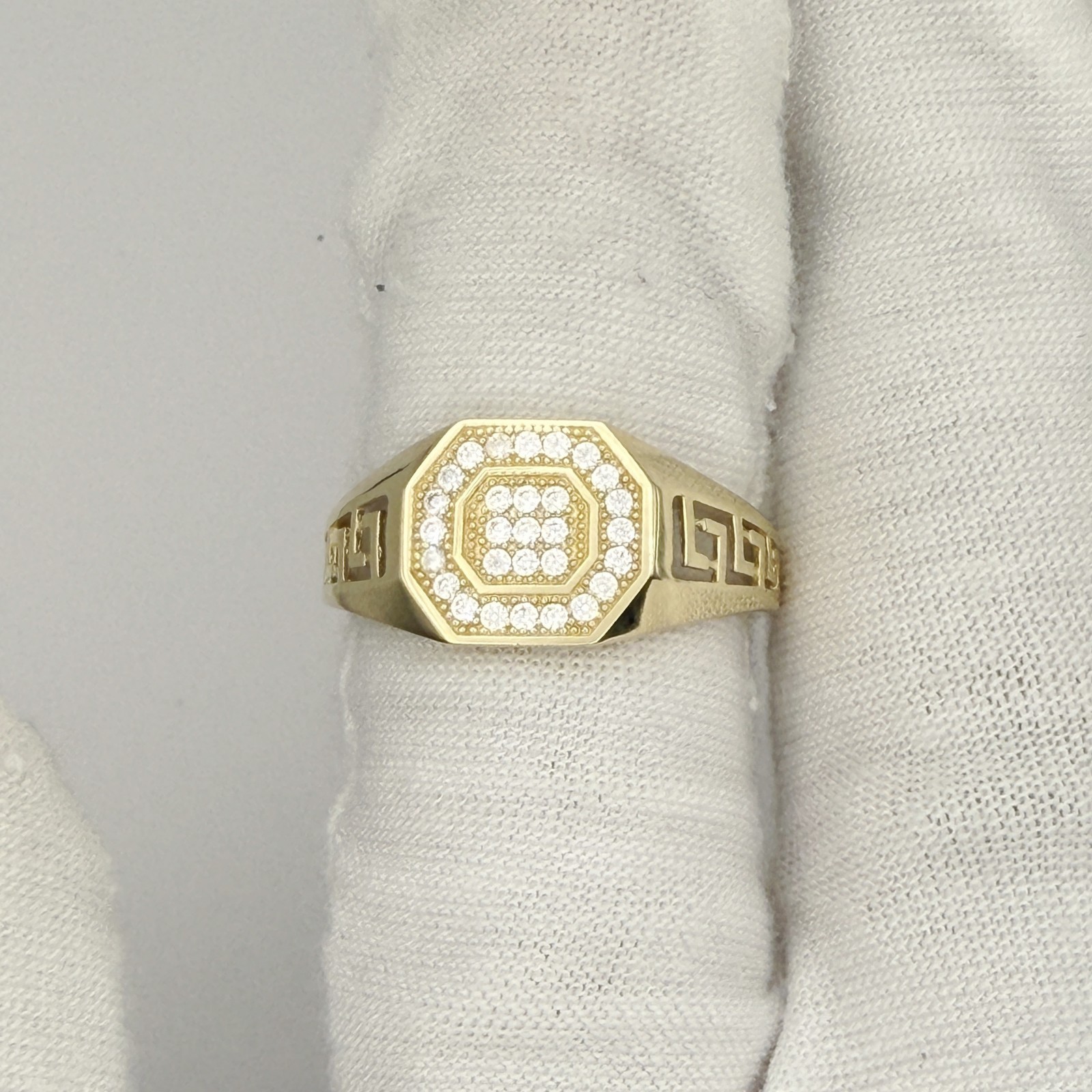 10k Yellow Gold Men Cubic-Zirconia Octagon Head Ring Jewelry Gift For Him