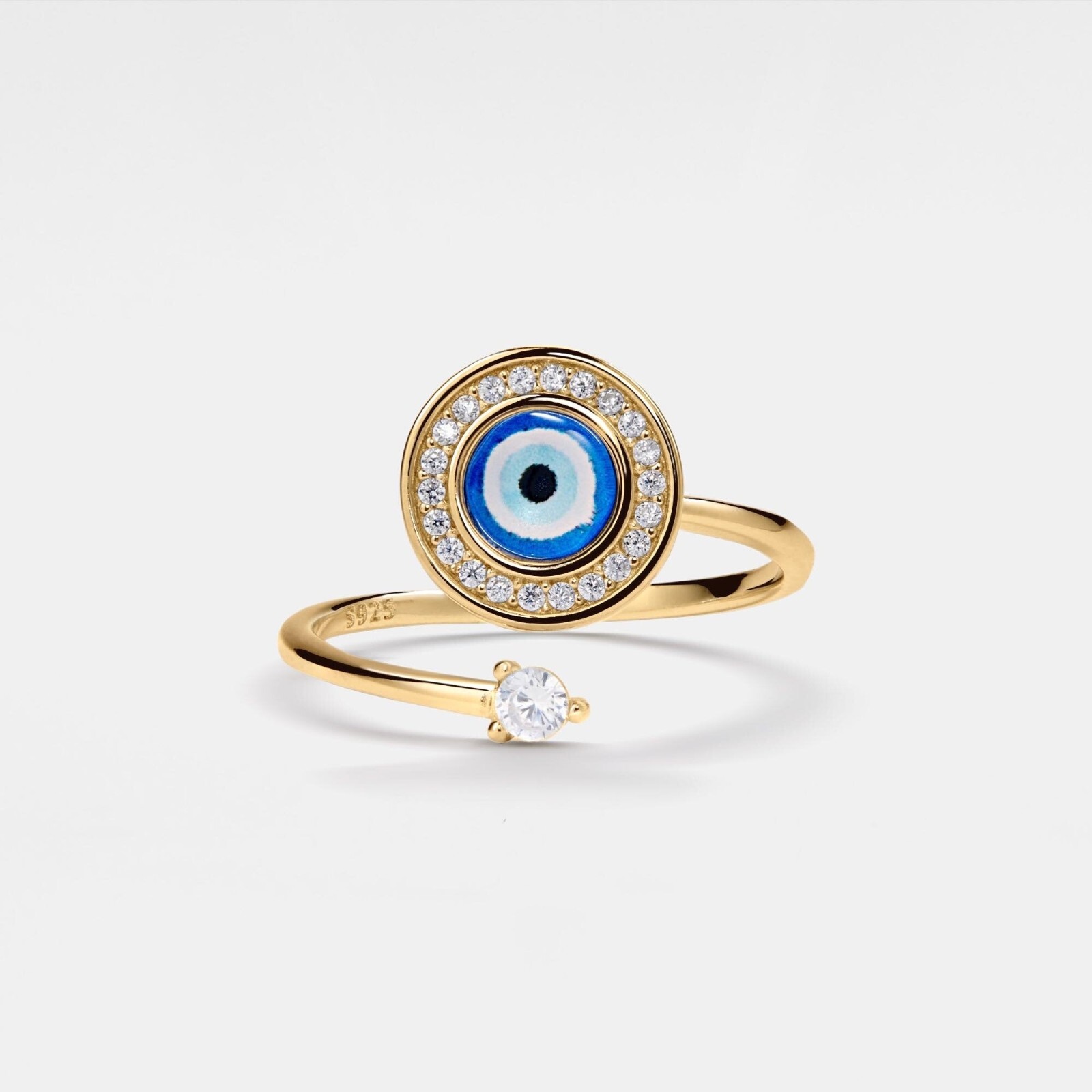 Glass Turkish Blue Evil Eye Fidget Spinner Ring in 925 Sterling Silver