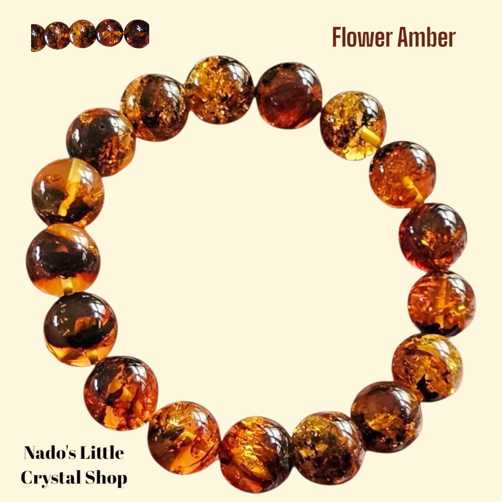 Flower Amber 12.3mm Natural Bracelet