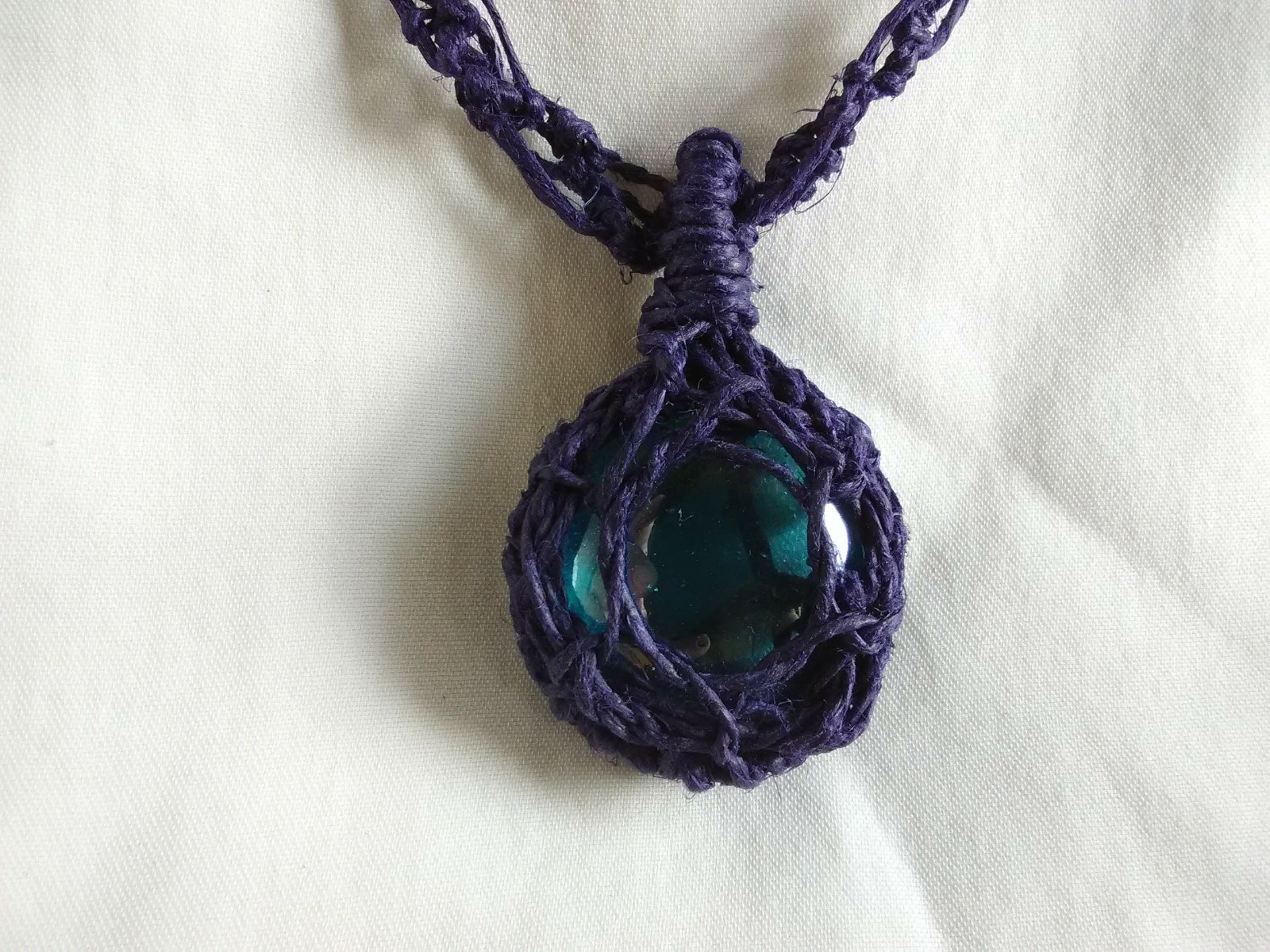 Macrame Hemp Boho Glass Pendant Women’s Necklace 22″ Jewelry Gift USA New