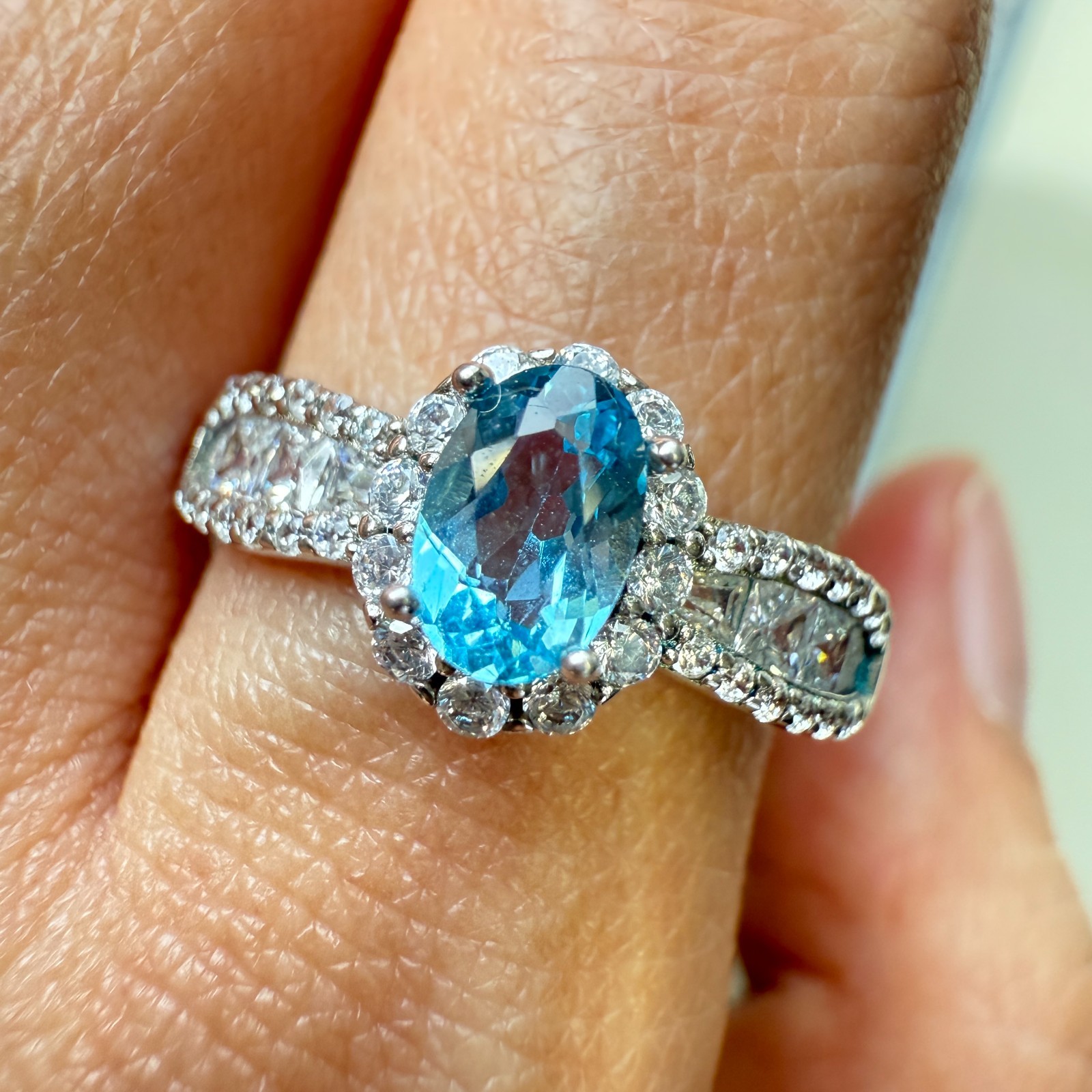 925 Sterling Silver Ring 6x4mm Natural London Blue Topaz Zircon Handmade Gift