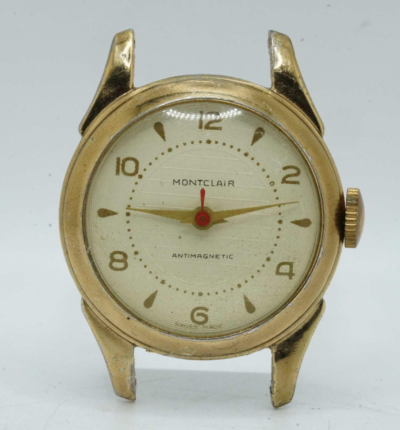 Vintage Montclair One Jewel Antimagnetic Swiss Made Watch Head for Repair/Parts