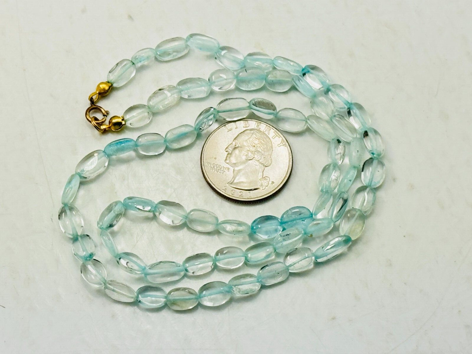 Vintage Handcrafted OOAK Light Blue Fluorite Necklace 19″ 7x12mm Oval Bead