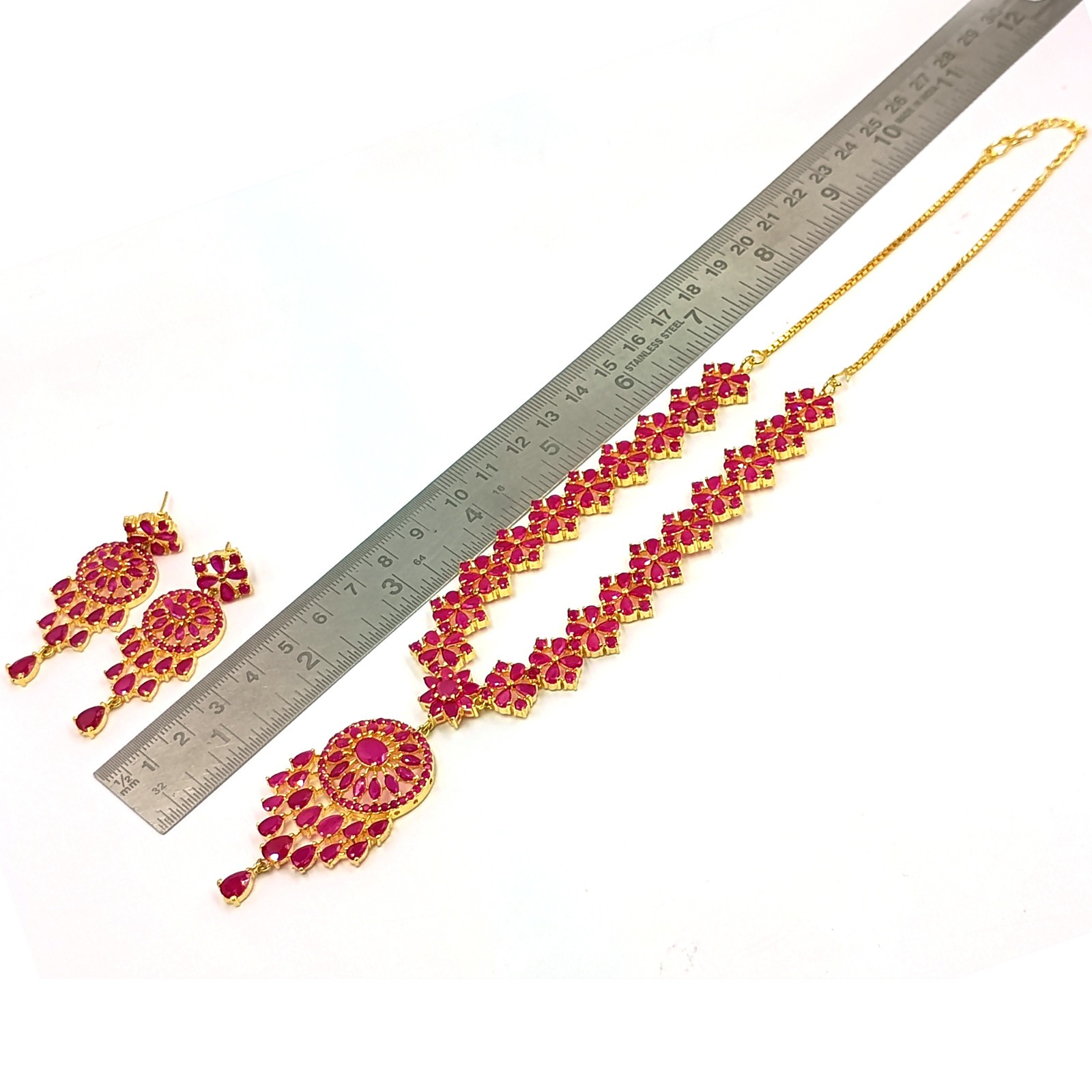 Traditional Ruby Necklace Set 22k Gold Plated Indian Bridal Jewelry For Women’s