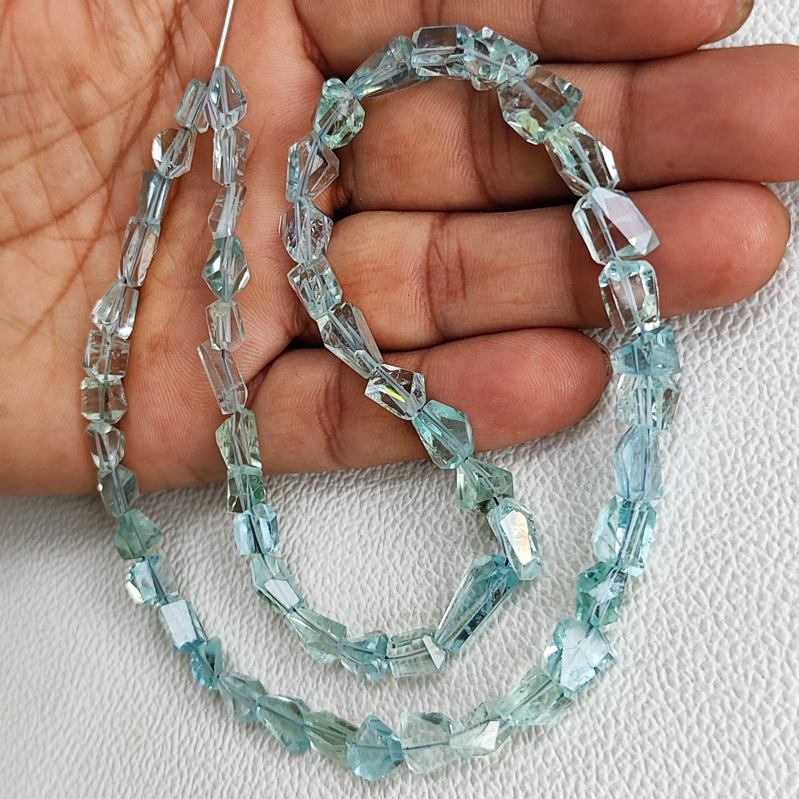 8-9mm Natural Aquamarine Faceted Nugget Beads 17″ Strand Brazil Gemstones