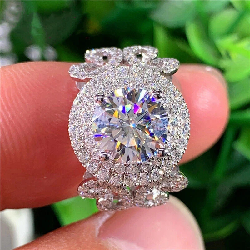 3.00Ct Round Lab-Created Halo Designer Engagement Ring 14K White Gold Finish