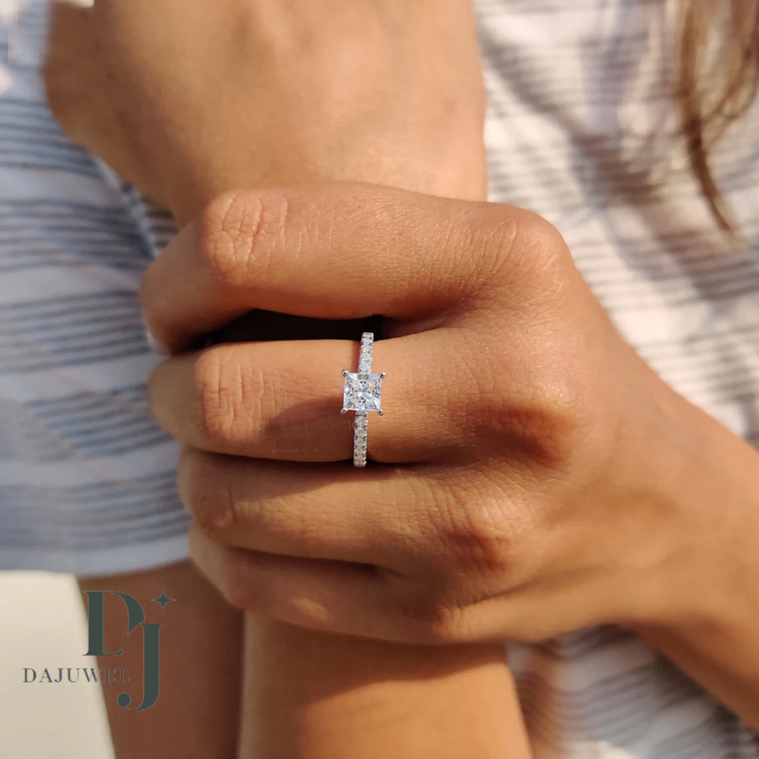 Solid 14k White Gold Moissanite Solitaire Engagement Ring Princess Cut 1.50 CT