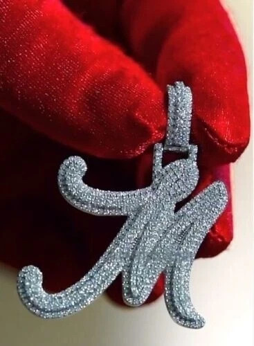 2Ct Natural Moissanite Men’s Custom Initial Letter M Pendant 925 Sterling Silver