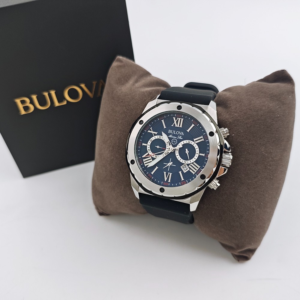 Bulova 98B258 Marine Star Blue Dial Black Rubber Strap Men’s 44mm Quartz Watch